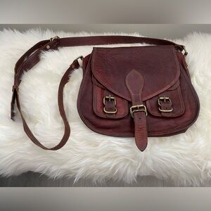 Vintage Style Reddish Brown Handmade Firu Genuine Leather Crossbody Bag